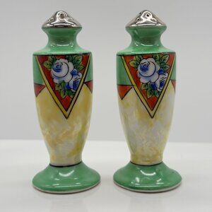 Vintage Hand-Painted Japanese Salt & Pepper Shakers Floral Design ** READ **